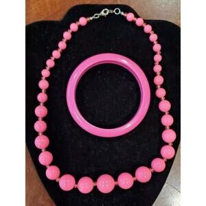 Pink Beaded Double Lobster Clasp Neck Bracelet Set Valentines Easter Birthday